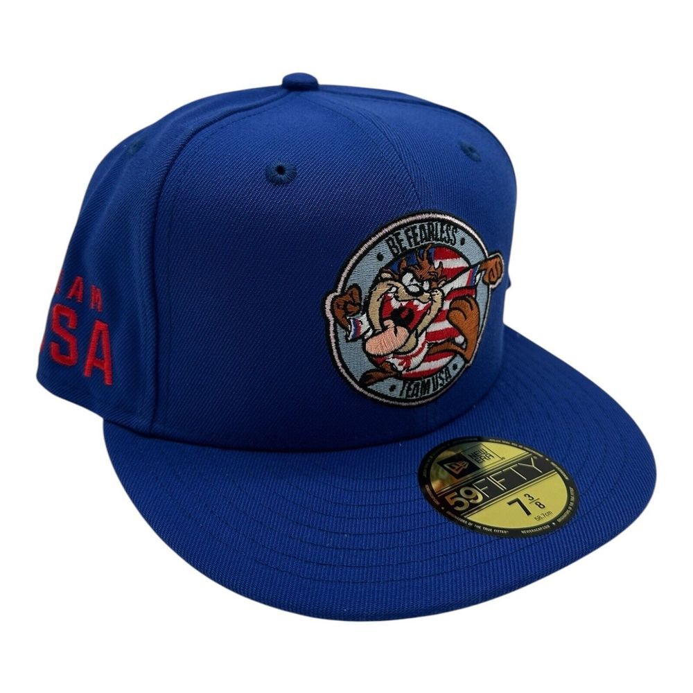 New Era 59Fifty Team USA x Tazβ Hat Cap 7 3/8 Blue Fitted Looney Tunes Fearless